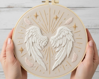 Kit de bordado de alas de ángel para principiantes: Arte con aro celestial