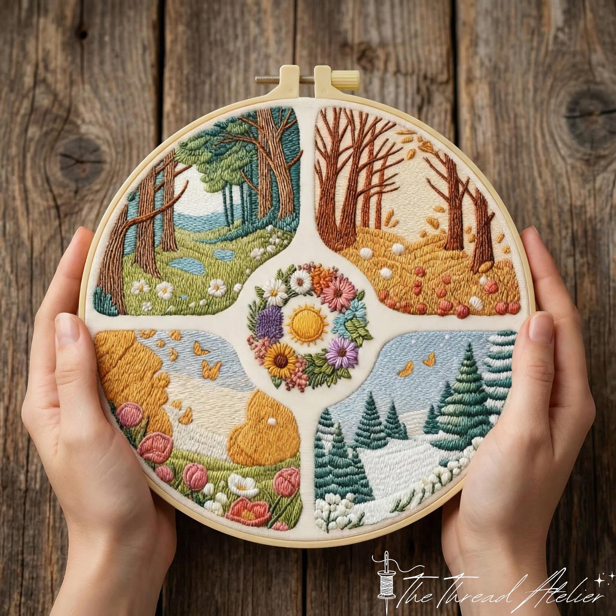 Four Seasons Embroidery Kit – Floral Landscape DIY Hoop Art for ...