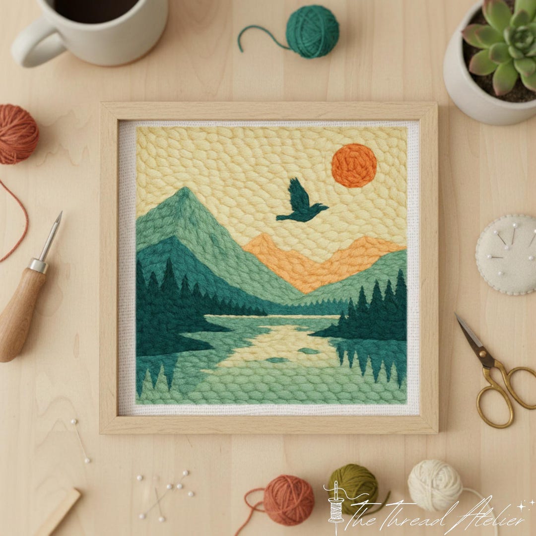 Punch Needle Kit Mountain Landscape – DIY Fiber Art Wall Decor ...