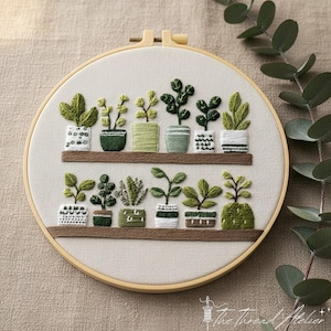 Houseplants on Shelf Embroidery Kit for Beginners: Modern Botanical Hoop Art