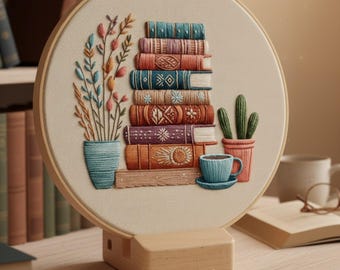 Book Embroidery Kit for Beginners: DIY Cozy Library Hoop Art, Reading Decor Gift