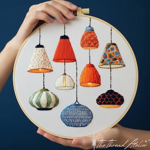 Bunte Pendelleuchten Stickpackung für Anfänger: Modern Home Decor Hoop Art