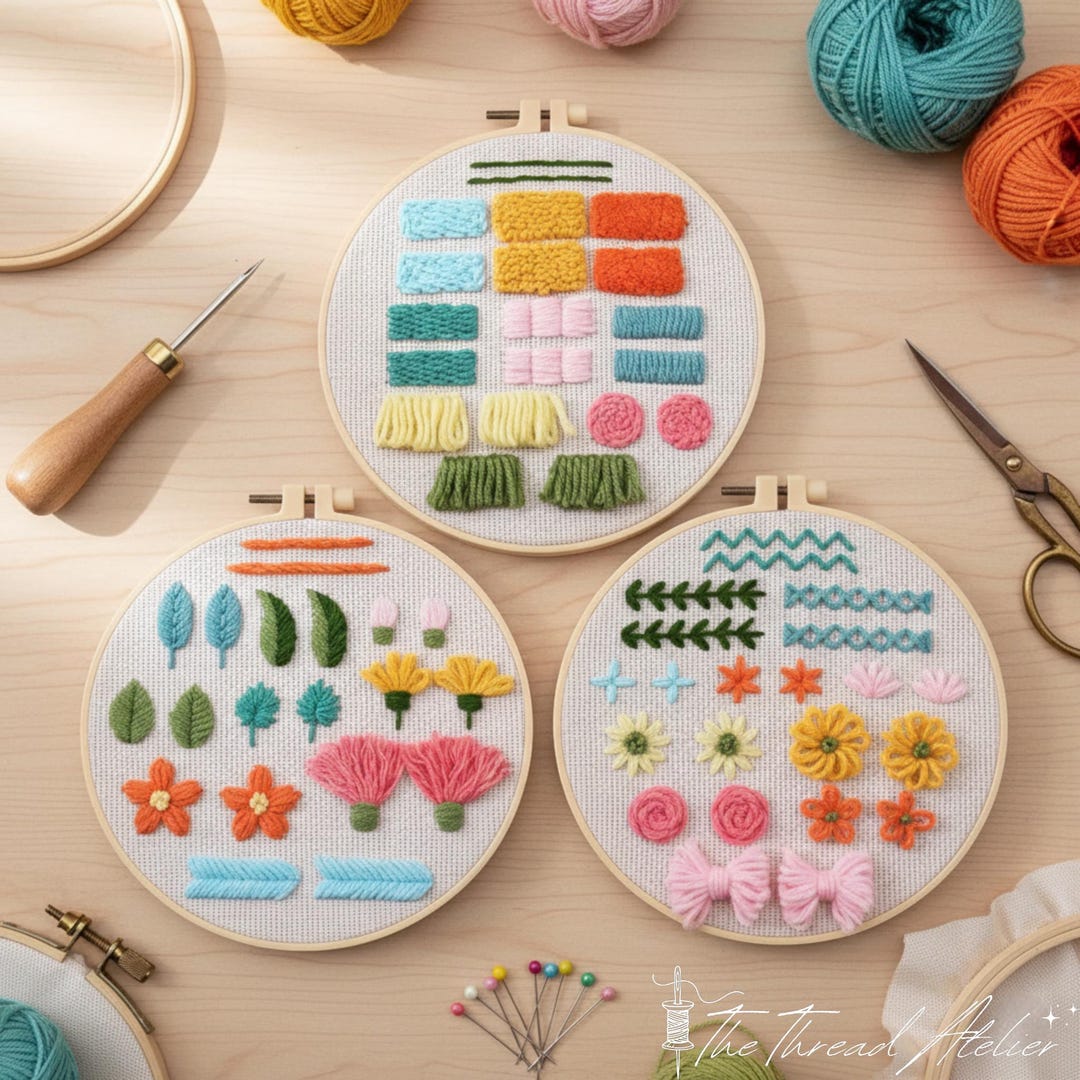 Beginner Punch Needle Sampler Kit – Set of 3 Floral & Stitch Practice ...