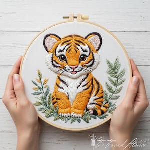 Baby Tiger Embroidery Kit for Beginners: Jungle Animal Hoop Art