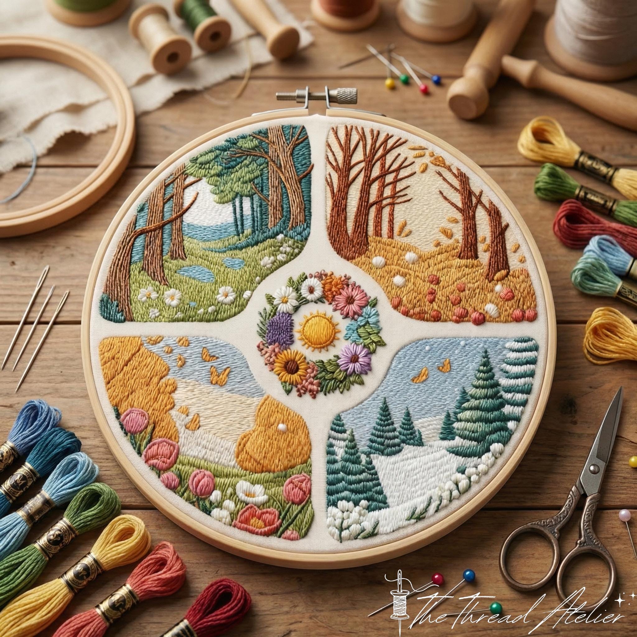Four Seasons Embroidery Kit – Floral Landscape DIY Hoop Art for ...