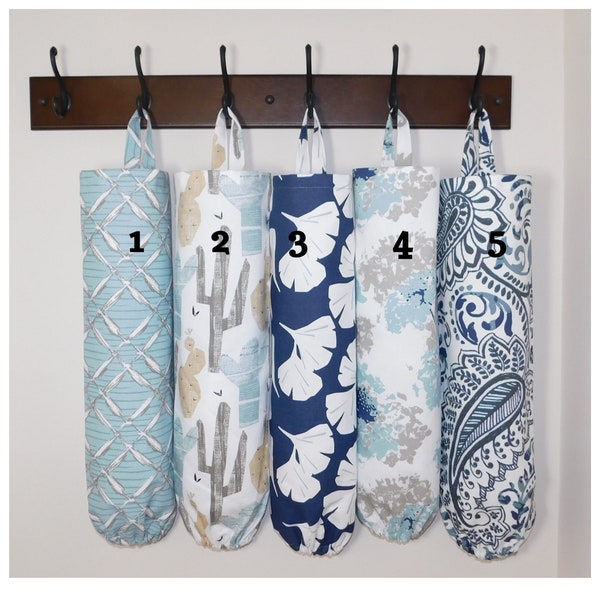 Plastic Bag Holder Grocery Bag Holder Storage Kitchen Bag Storage Aqua Navy Paisley Floral Cactis Grocery Bag Organizer