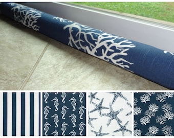 Door Draft Stopper Draft Dodger Door Draft Buster Navy Blue Seahorse Coral Starfish Stripe
