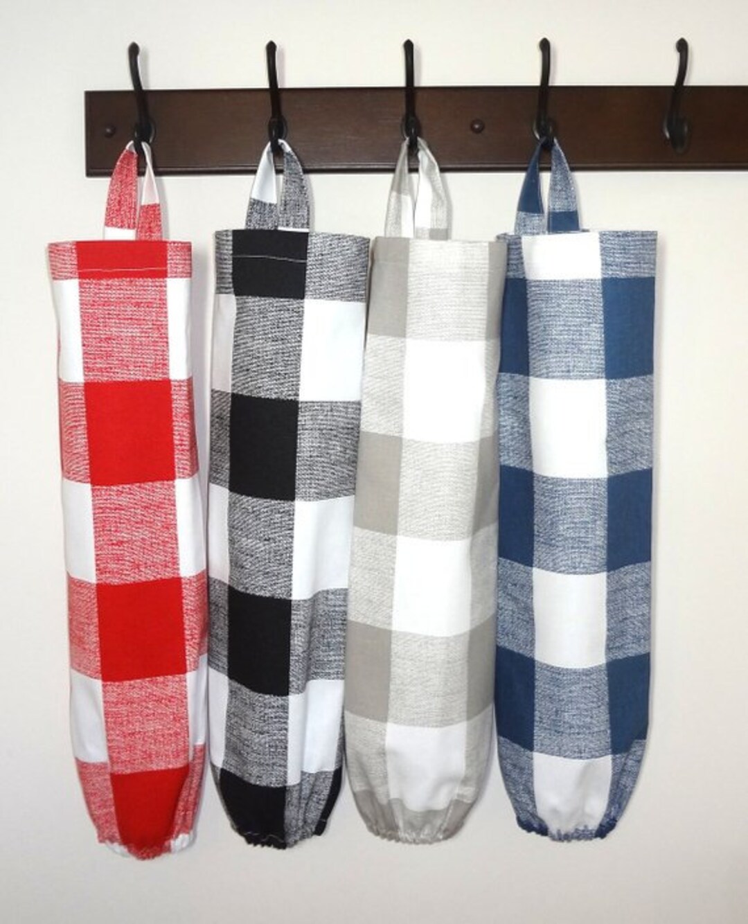 Weewooday 6 Pieces Cotton Plaid Drawstring Bag Stocking Storage Sack  Present Xmas Bags Party Favors Bags (Red and Black Plaid)