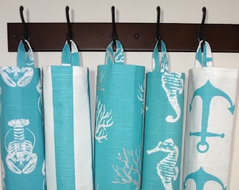 Plastic Bag Holder Grocery Bag Storage Kitchen Bag Storage Grocery Bag Holder Nautical Ocean Blue Coral Anchor Seahorse Lobster