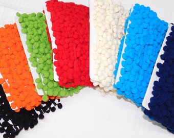 Half inch Pom Pom Trim 8 Different colors Navy Red Black Blue Green Ivory Orange Pom Pom Trim by the Yard Quick Ship!!