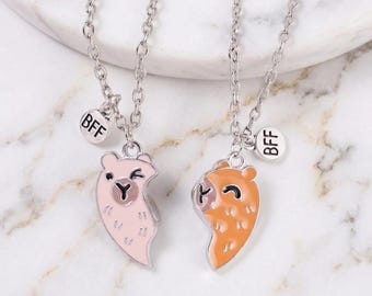 Capibara BFF vriendschapsketting set van 2, emaille vriend dierensieraden cadeau