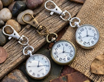 Vintage Style Pocket Watch Keychain, Mini Clock Accessory