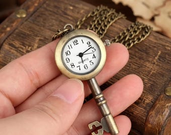 Unique Antique Style Key Watch Necklace Shabby Chic Necklace Jewelry Meaningful Birthday Gift