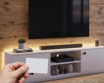 Mobile TV con contenitore segreto - Elegante mobiletto multimediale bianco - Mobili con scomparti nascosti - Arredamento moderno per la casa