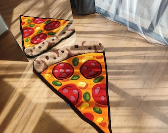 3D Pizza Tufted Rug, Textured Slice Decor, Acrylic Handmade Floor Accent
