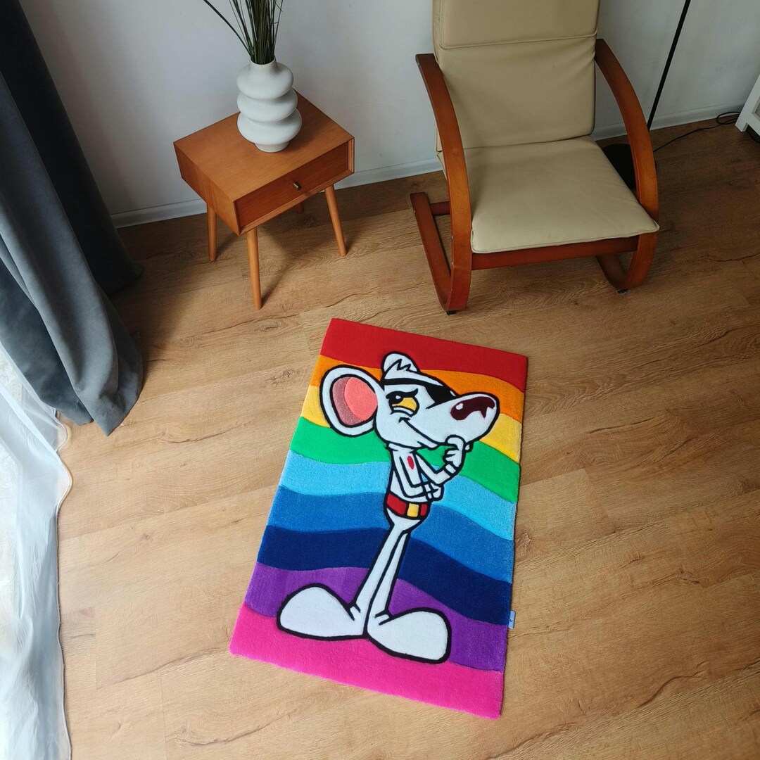 Cartoon Mouse Tufted Rug, Rainbow Kids Room Decor, Handmade Playroom ...