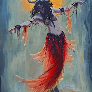 Original Expressionist Painting, Color Study "Demonic Dance of the Sun", Abstract Acrylic Painting, Modern Symbolic Art on Paper