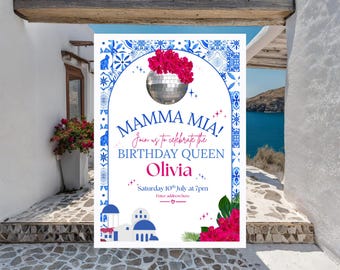 Mamma Mia inspirierte Geburtstagseinladung | Dancing Queen Disko-Party | Canva bearbeitbare digitale Einladung