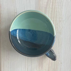 Soup Bowl with handle, ceramic soup mug, chili bowl, Everything Bowl, handmade pottery, turquoise and navy