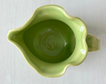 Pancake Syrup Warmer with saucer, Handmade small 16 oz pitcher,ceramic creamer and saucer set, Spring Green, pottery pitcher