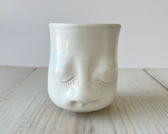 Unique Handmade Face Vase with Two Closed Eyes, white, #3