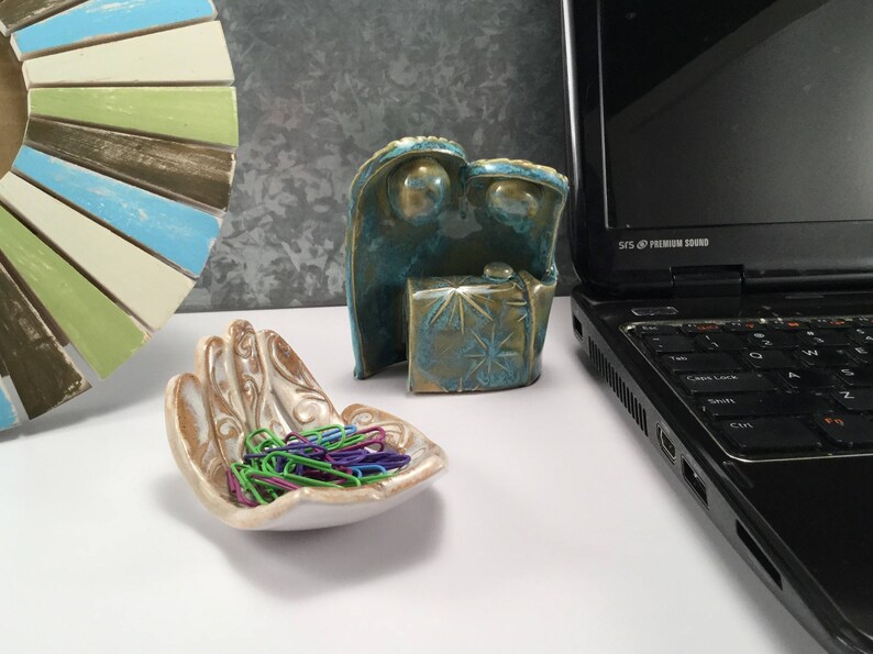 White Ceramic Desk Organizer cross trinket bowl Etsy