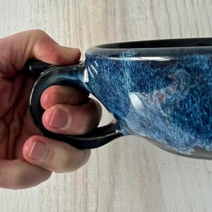 Pottery Soup Bowl, soup mug, soup bowl, chili bowl,  Everything Bowl,  dark navy blue and sky blue