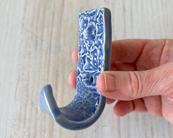 Handmade Medium Blue Flower Ceramic Hook