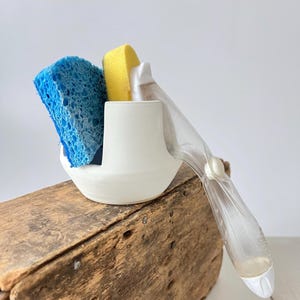 Handmade Ceramic Sponge Holder and Dish Wand Organizer in simple white