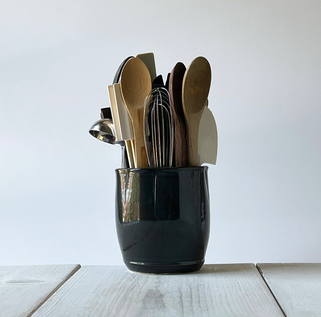 Made to Order Large Navy Blue Utensil Holder, 30 Kitchen Utensils, Handmade Crock - Etsy