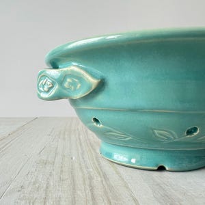 Turquoise Handmade Ceramic Small Colander, berry bowl, pottery colander