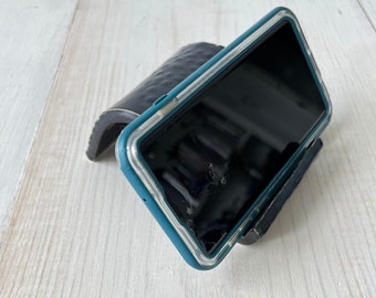 Dark blue cell phone holder, ipad stand, handmade, navy blue