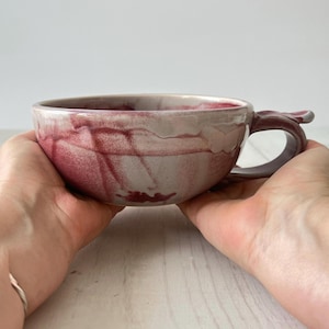 Handmade Ceramic Soup Bowl, Cranberry Gray Rustic "Everything" Mug