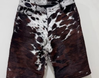 Short en cuir de vachette western fait main - Tenue de rodéo en cuir avec cheveux