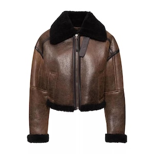 Women&#39;s Shearling Aviator Jacket – Real Sheepskin Leather Bomber Coat