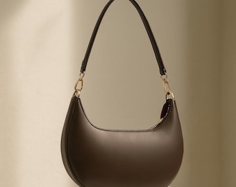Coffee Brown Crescent Bag, PU Leather Underarm Shoulder Purse, Minimalist Solid Color Handbag, Winter Autumn Daily Bag for Women