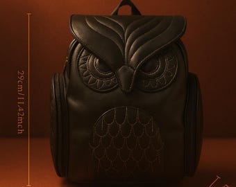 Black Owl Backpack, Halloween Owl Bag for Women & Men, PU Leather Travel Backpack, Gothic School Bag, Cute Owl Purse Gift