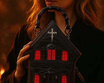 Goth Castle Handbag – Vintage Gothic Purse for Women, Black PU Leather Shoulder Bag, Halloween Cosplay & Witchy Fashion Gift