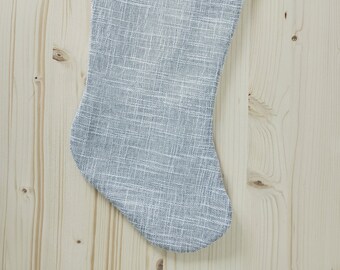 Christmas Stocking Light Gray Green Upcycled Cotton Fabric Stocking Sustainable Handmade Christmas Decor