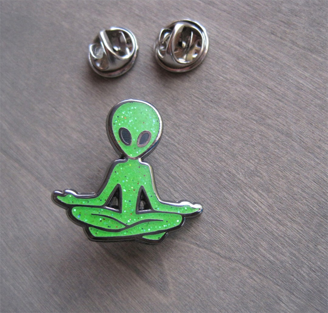 Alien Pin, Alien Hat Pin, Meditating Alien, Alien Enamel Pin, Glitter ...
