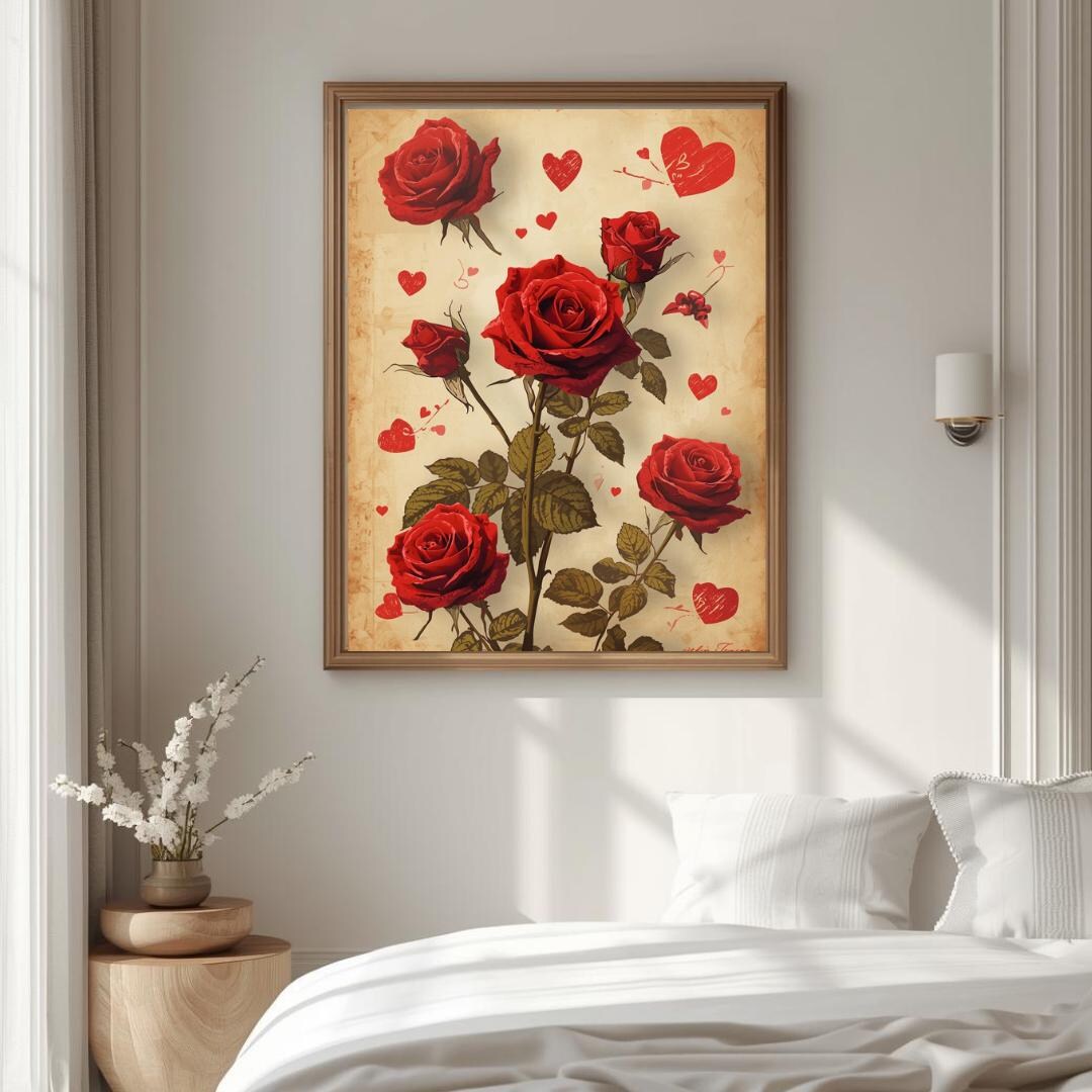 Valentine Rose Wall Art Bundle 10 – Romantic Red Roses Printable – Love ...