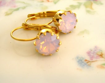 40% OFF Rosewater opal matte gold plated earrings Swarovski crystal matte gold plated leverback earrings Pink Earrings Opal Earrings Wedding