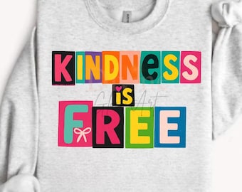 Vriendelijkheid is gratis png, preppy girly Be Kind png, inspirerende png, kleurrijk motiverend sublimatiebestand, download positieve geestelijke gezondheid