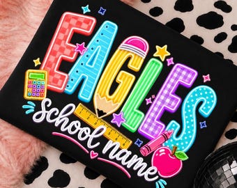 Neon Custom Mascot PNG, Personalized School Spirit Varsity Letters Sublimation, Girly Teach School Name (Digital Download)