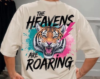 The Heavens are Roaring PNG, Christian Bible Verse Png, Retro Boho Preppy Shirt Design, Graphic Jesus Tshirt, Aesthetic Tiger