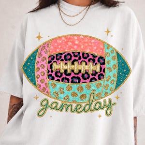PNG de Futebol Estilo Preppy, Sublimação de Temporada de Futebol com Estampa de Leopardo e Glitter, PNG de Patchwork de Bolinhas Coloridas, Dia de Jogo Feminino (Download Digital)