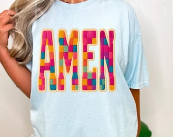 Amen PNG, Colorful Preppy Christian Shirt Sublimation, Retro Trendy Faith Digital Download