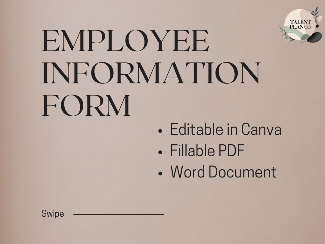 Employee Information Form | Editable Canva Template | Fillable PDF ...