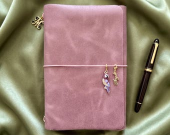 Funda personalizada de cuero rosa para cuaderno, estuche recargable hecho a mano para cuaderno de viaje A5/A6.