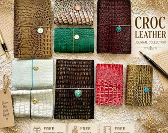 Croc Leather Journal Collection – Personalized Handmade Leather Notebook Cover (A5-A6)